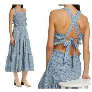 NWT Sea New York Prairie Style Blue Floral Apron Ida Cotton Midi-Dress size L